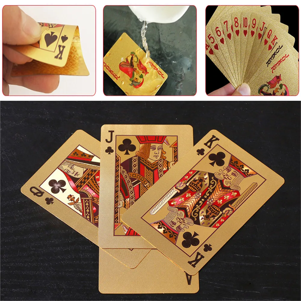 

24K Gold Playing Cards Deck Gold Foil Poker Waterproof Cards Practical Jokes Party Gifts Collection Gambling Board Game