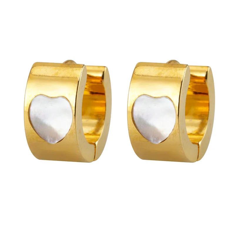 

ALLNEWME Classic White Shell Love Heart Hoop Earrings for Women Gold Color Titanium Steel Wide Chunky Earring Pendientes 2023