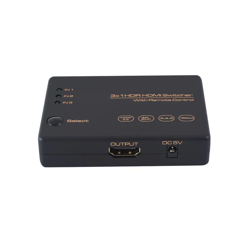3 In 1 Out HDMI 2.0 Switch 4K 60Hz HDR HDCP 2.2 Dolby Vision 1080P 3D, 3x1 5 Ports HDMI 2.0 Switcher with IR Remote enlarge