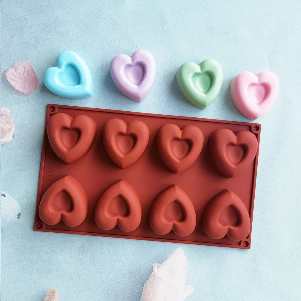 

8 Cavity Heart Shaped Doughnut Silicone Mold Dessert Cake Cookies Pudding 3D DIY Handmade Kitchen Baking Tools