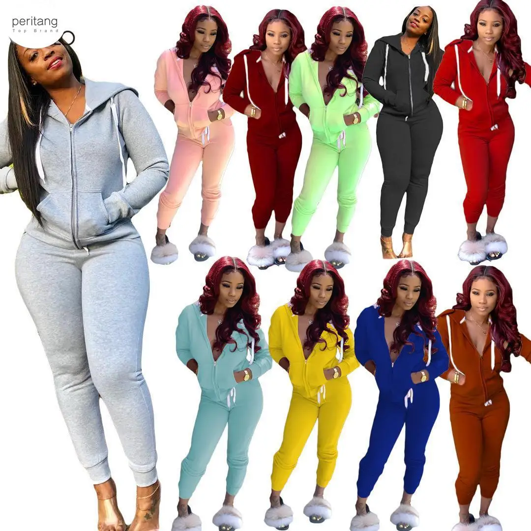 

2023 Spring Women Suit Tracksuit Solid Color Sportwear Long Sleeve Hooded Zipper Two Pieces Set Coat +Long Pants Outfit Clubwear