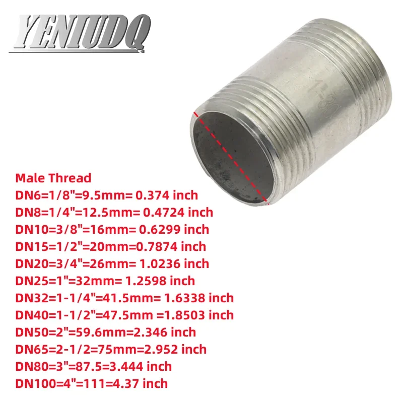 

Водяное соединение 1/4 дюйма, 3/8 дюйма, 1/2 дюйма, 3/4 дюйма, 1 дюйма, 1-1/4 дюйма, 1-1/2 дюйма, фитинги для труб с наружной резьбой, соединительный адаптер из нержавеющей стали SS304