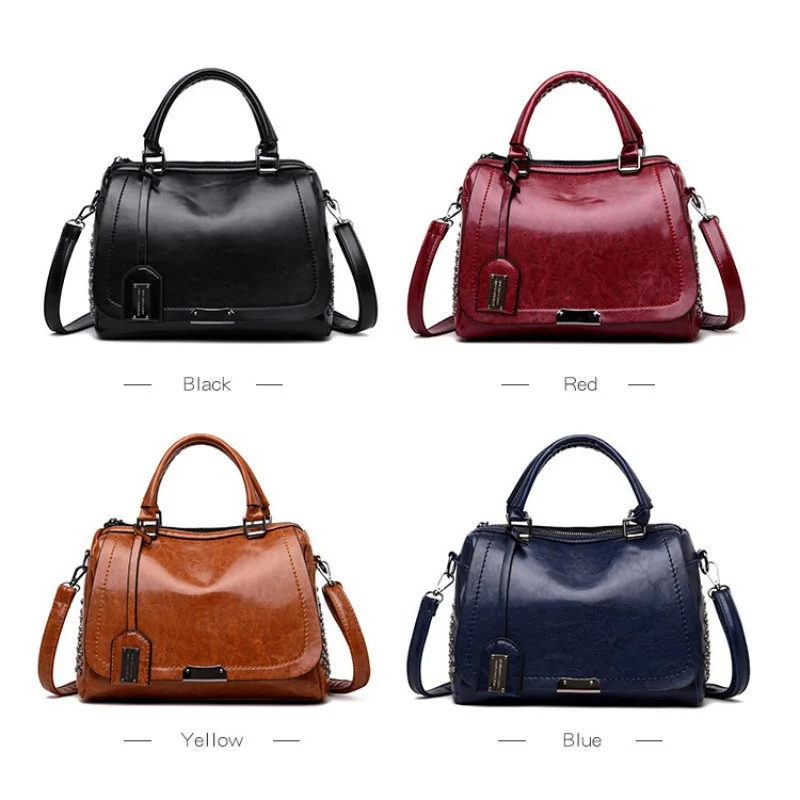 

Vintage Boston Rivet PU Leather Luxury Handbags Women Messenger Bags Designer Shoulder Bag women's bag 2023 trend handbags tote