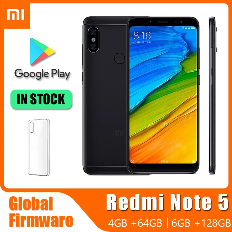 Smartphone Xiaomi Redmi Note 5 Cell Phone with Phone Case ,13.0MP Dual Camer Note5 Dual SIM Solt - (Random color)