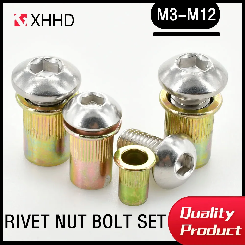 

Carbon Steel Rivetnut Threaded Insert Rivet Nuts Stainless Steel Hex Socket Allen Bolt Nut Screw Set Kit M3 M4 M5 M6 M8 M10 M12