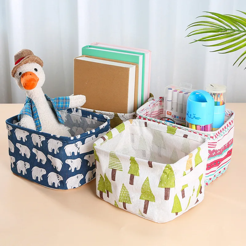 

Home Desktop Sundries Storage Basket Fresh Cotton and Linen With Handle Storages Box Wardrobe Clothing Waterproof Storage Basket