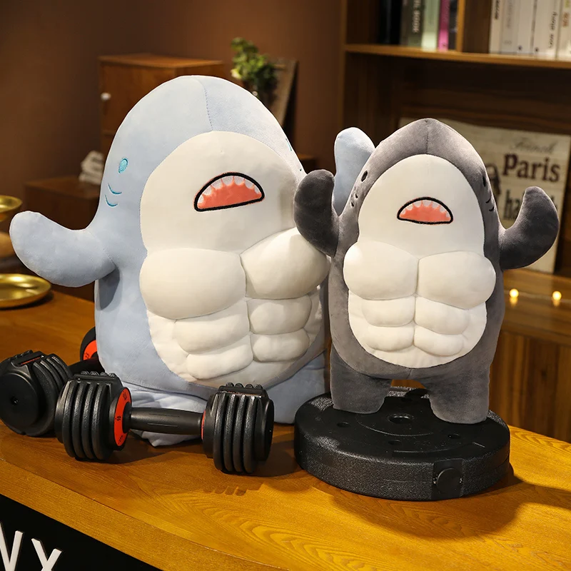 

3D Muscle Shark Stuffed Animals Ocean Whale Fish Toy Large Blue Shark Plush Pillow Adorable Soft Dolls Gifts for Kids Birthday