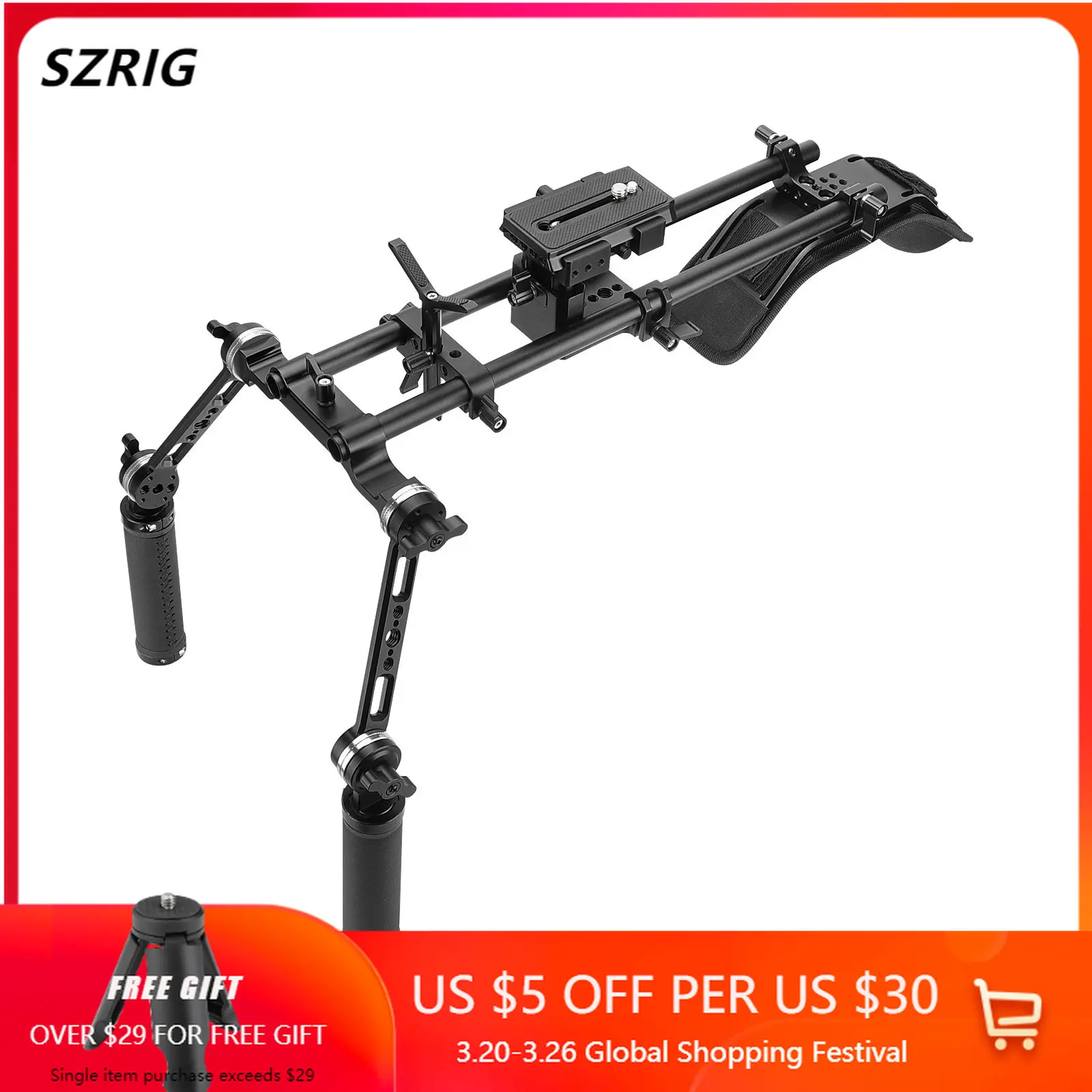 SZRIG DSLR Shoulder-Mounted Dual-Reflex Cameras Dual Arri Rosette Cheese Handle Support kit Sponge Shoulder Pads