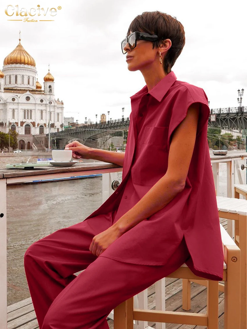 Женский комплект свободного покроя Clacive из двух предметов рубашка без рукавов и