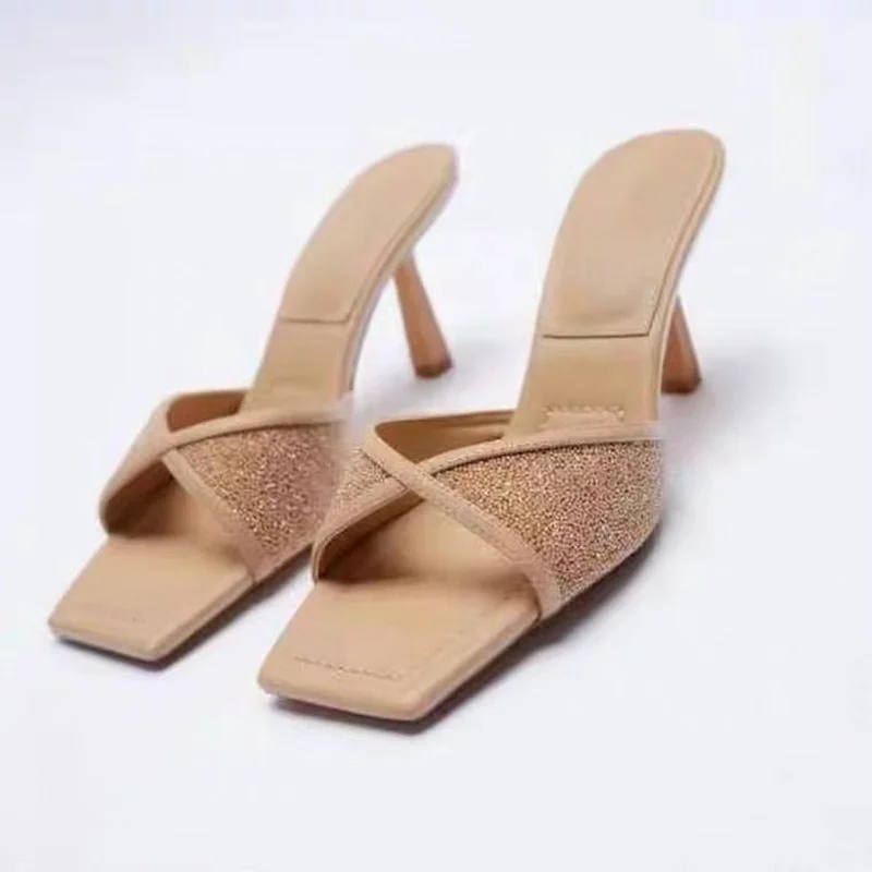 

Square Toe Open Toe Back Empty Flat Sandals European and American 2022 NEW Wear All-match Low-heeled Sandals Single Shoes Women