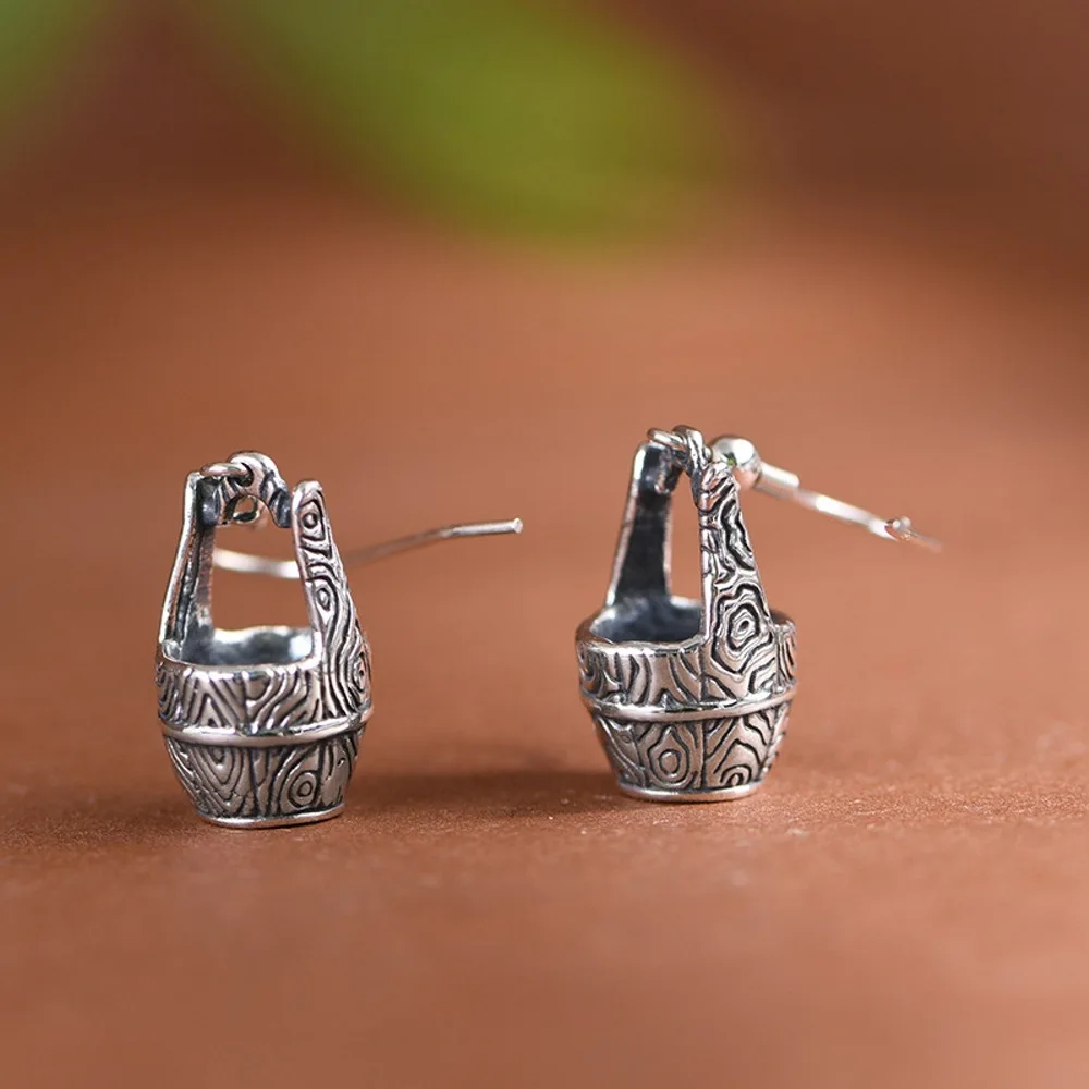 Настоящее твердое серебро 925 женские подарочные серьги-ведра с резным узором на