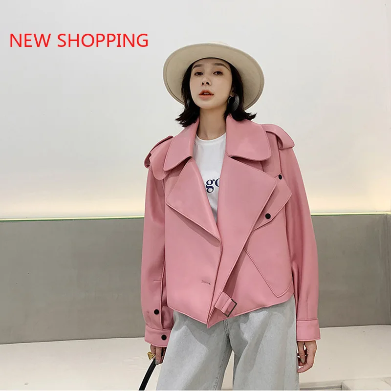 Winter Fall Short Black Faux Leather Jacket Women Long Sleeve Lapel Runway Stylish Fashion Motorcycle Jackets 2021 PU Crop Tops