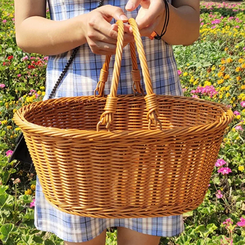 

Attan Picnic Basket High Quality Suitable for Picnic Double Swing Handle Multifunctional Imitation Rattan Hand-wove