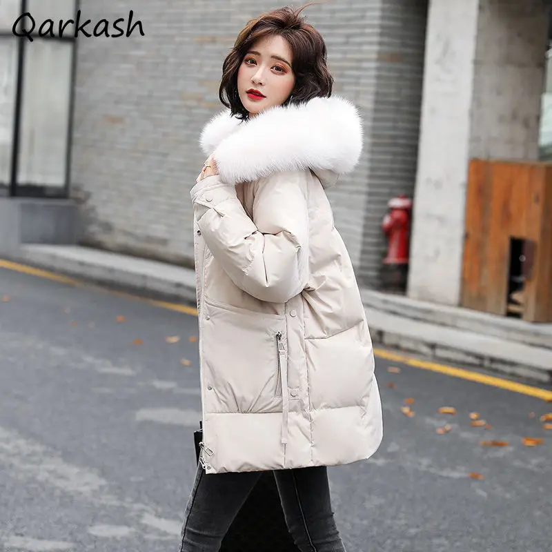

Medium-long Style Parkas Women Baggy Simple Pure Fashion New 2021 Invierno Clothing All-match Teens Korean Solid Chic Popular