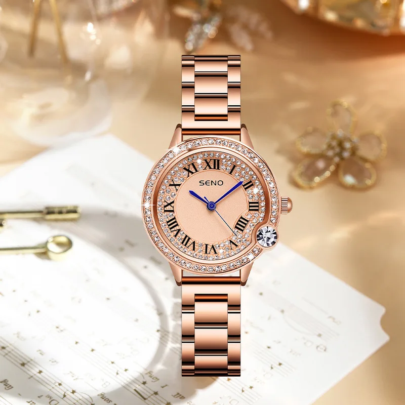 

Women Diamond Dial Watch Case Stone Inlay Iced Out Bezel Female Luxury Fashion Roman Numerals Clock Wristwatch Rhinestone Reloj