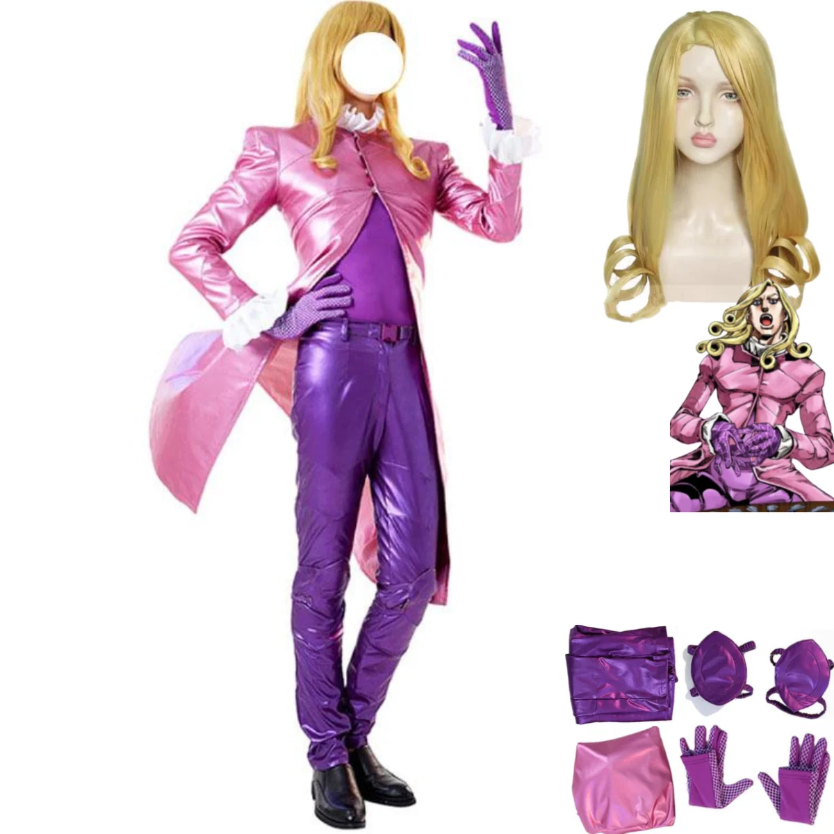 

Парик для косплея аниме «невероятные приключения Джоджо», смешной костюм со стальным шаром для бега, розовое пальто, униформа для мужчин и женщин, карнавальный костюм