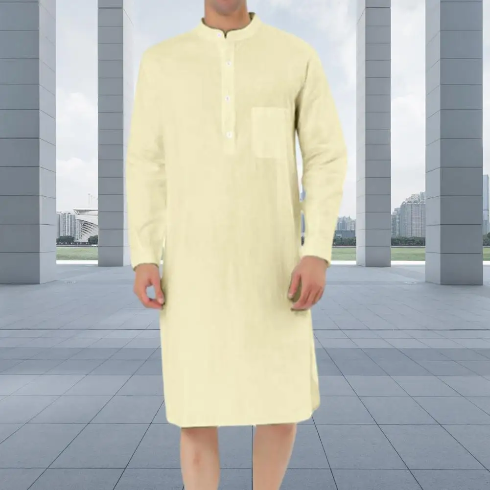 

Удобная рубашка, Стильная мужская рубашка длиной до колен, рубашка с воротником-стойкой и длинными рукавами, модная мужская рубашка с накладным карманом для весны и осени