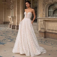 dream flowers strapless tulle wedding dress 2022 princess sweetheart lace a line bridal gown lace appliques