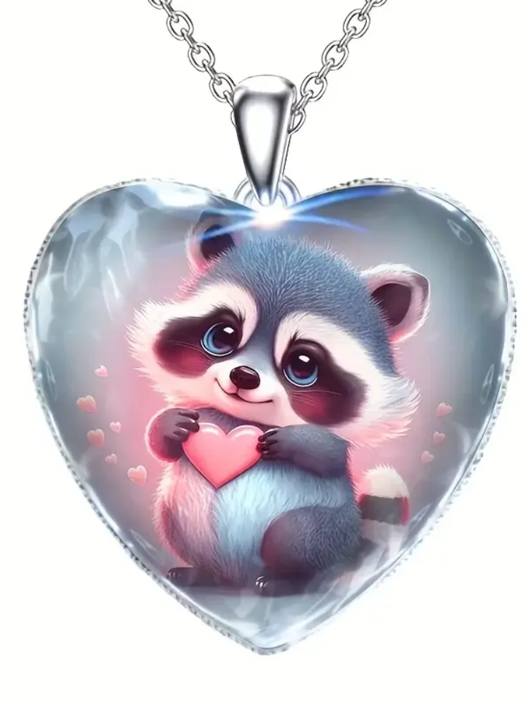 

Lovely heart-shaped raccoon pendant necklace - perfect gift for girls and children!