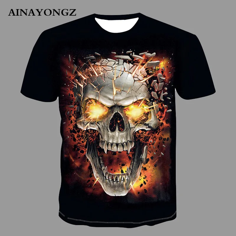 Flame Skulls 3d Print Graphic T Shirts Summer Trendy Men Essentials Tshirt O-neck Short Sleeves Blouse Male Oversized Tees Tops