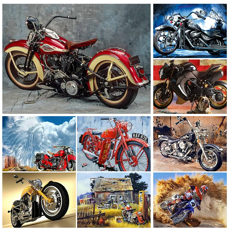 

DIY 5D Diamond Painting Retro Motorcycle Full Square/Round Diamond Mosaic Painting Kits Rhinestone Embroidery Home Decor