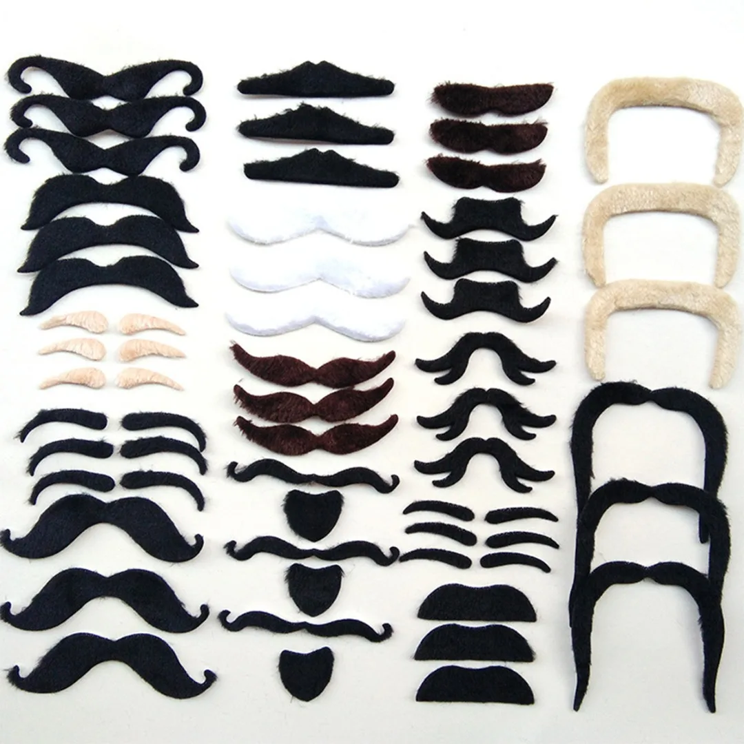 

48 Pcs Fake Artificial Mustache Self Adhesive Mustaches Halloween Party Costume Cosplay Beard DIY Event Party Decoration