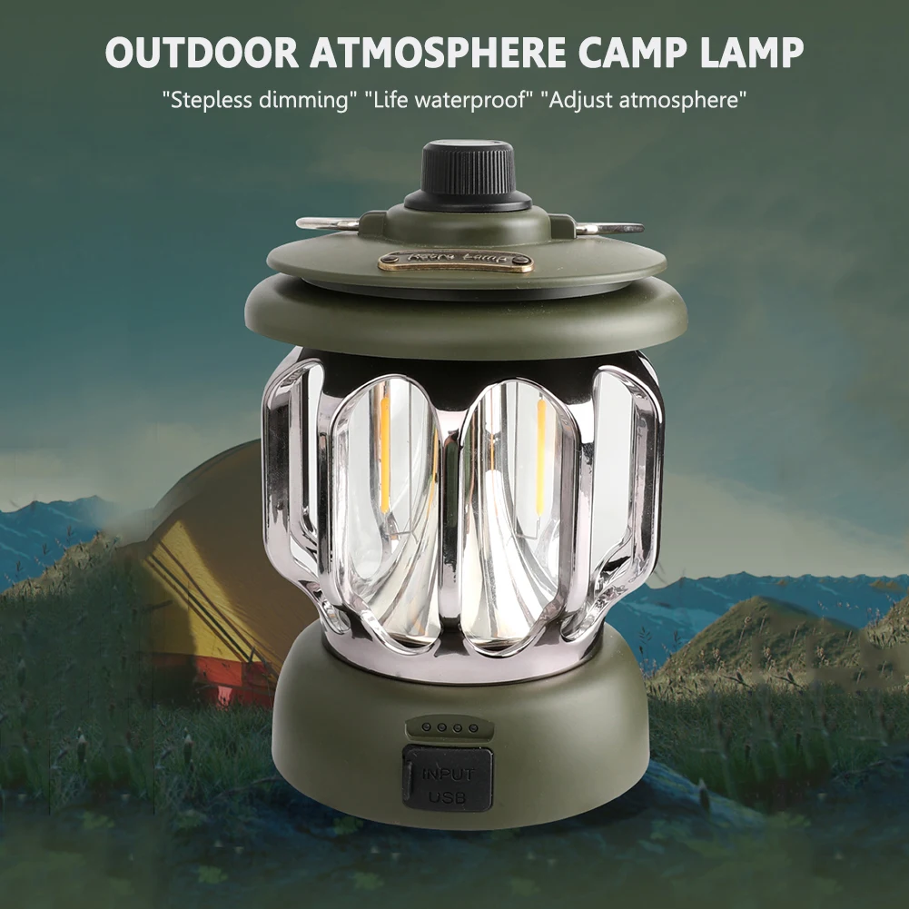 

Portable Vintage Hanging Lanterns Type-C Rechargeable 2400mAh Tent Light for Outdoor Camping Kerosene LampTactical Equipment