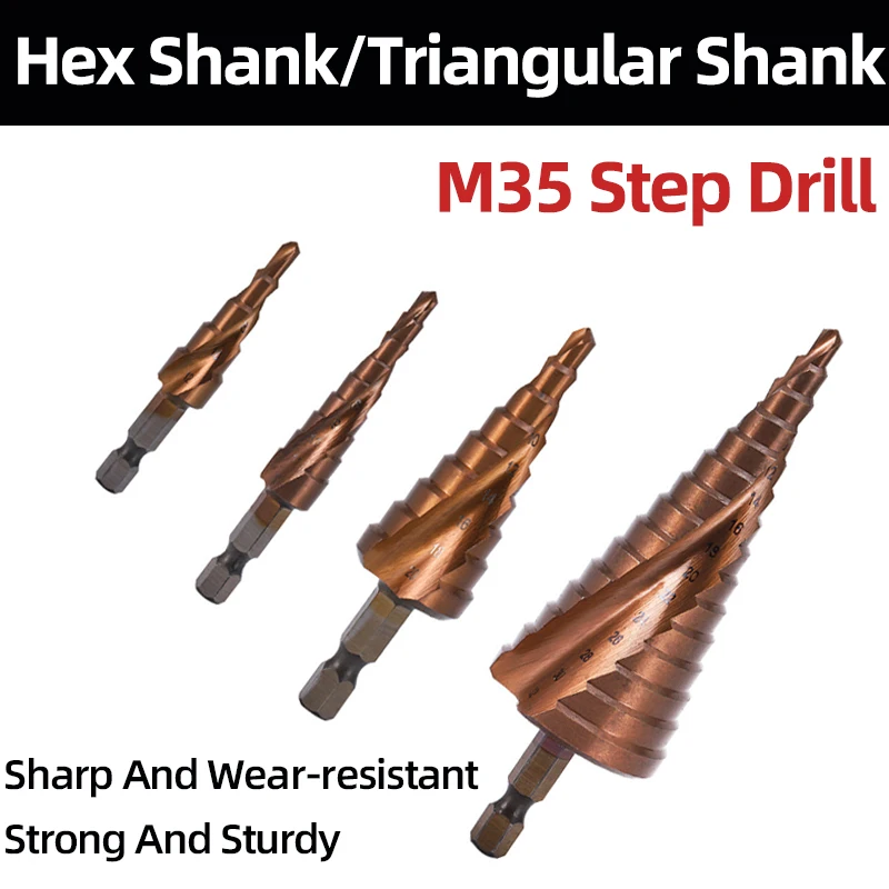 

M35 Cobalt-containing Step Drill Bit HSSCO High-Speed Steel Spiral Groove Hole Opener Cone Metal Drill Bits Hex/Triangular Shank