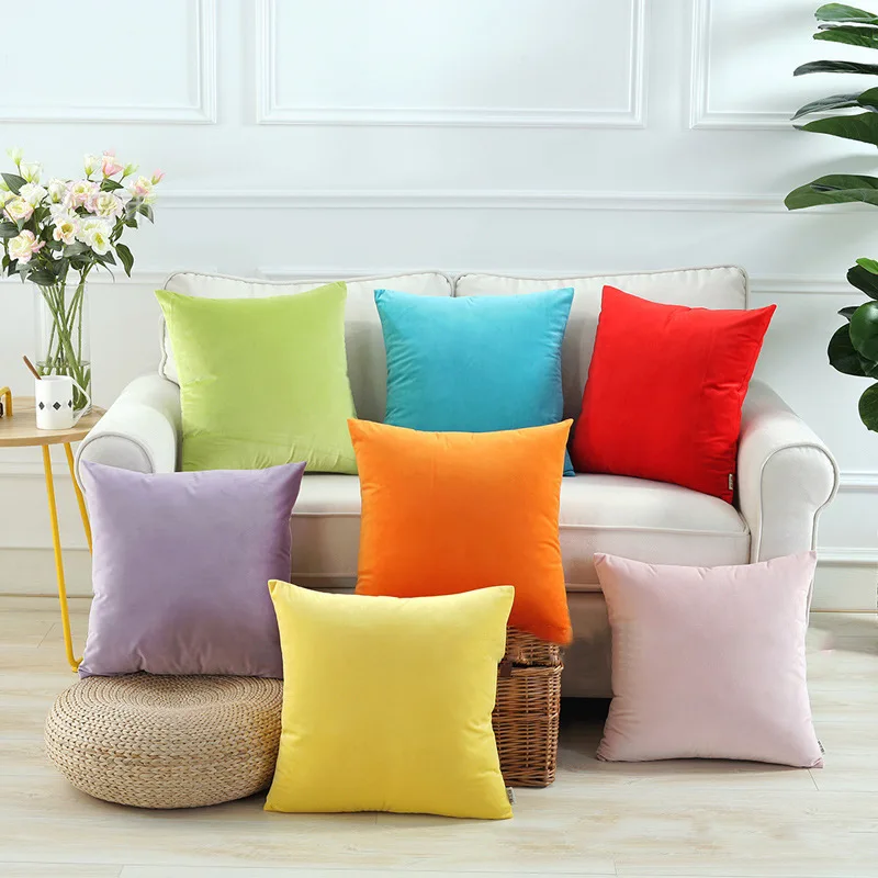 

2-piece Double-sided Solid Color Pillow Cover Candy Plain Color Cushion Cover Velvet Dutch Velvet Sofa Pillow Cover 2pc