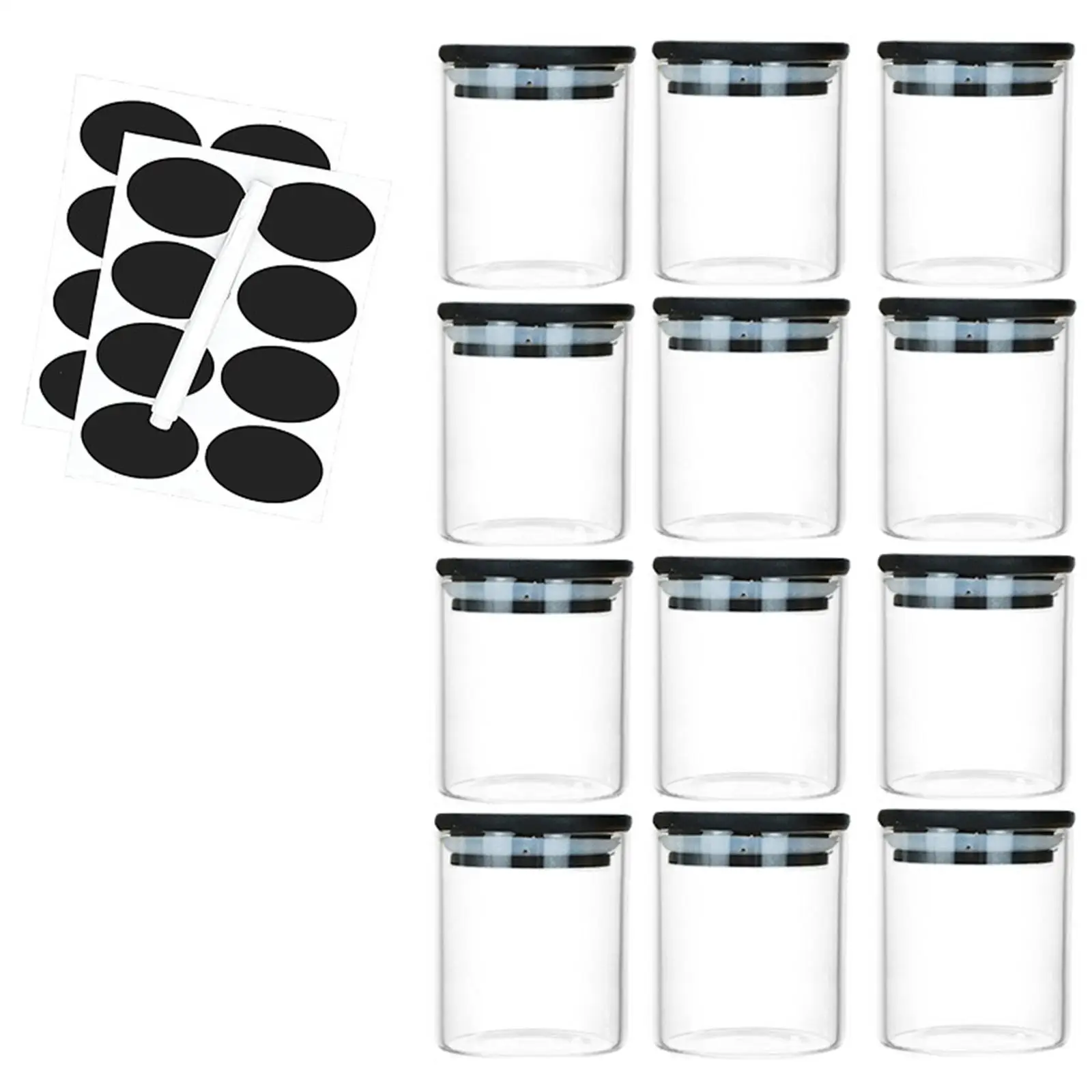 

12Pcs W/ Labels and Pen Glass Food Storage Jars with Wood Lid 175ml Coffee Canister Set for Tea