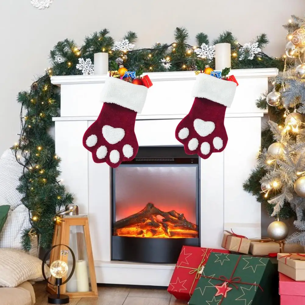 Уютные праздничные чулки для домашних животных рождественские в виде лапы