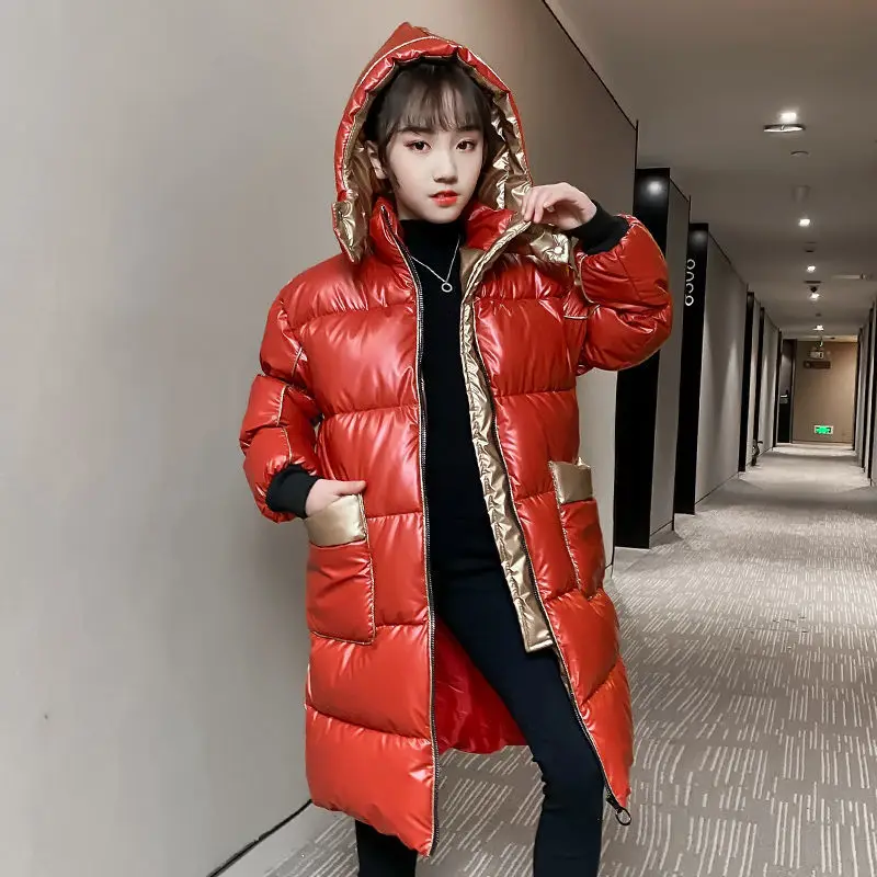 

Winter Kids Boys Girls 2022 New Warm Zipper Long Down Jacket Outerwear Children Clothing Hooded Korean Casual Hooded Parkas C36