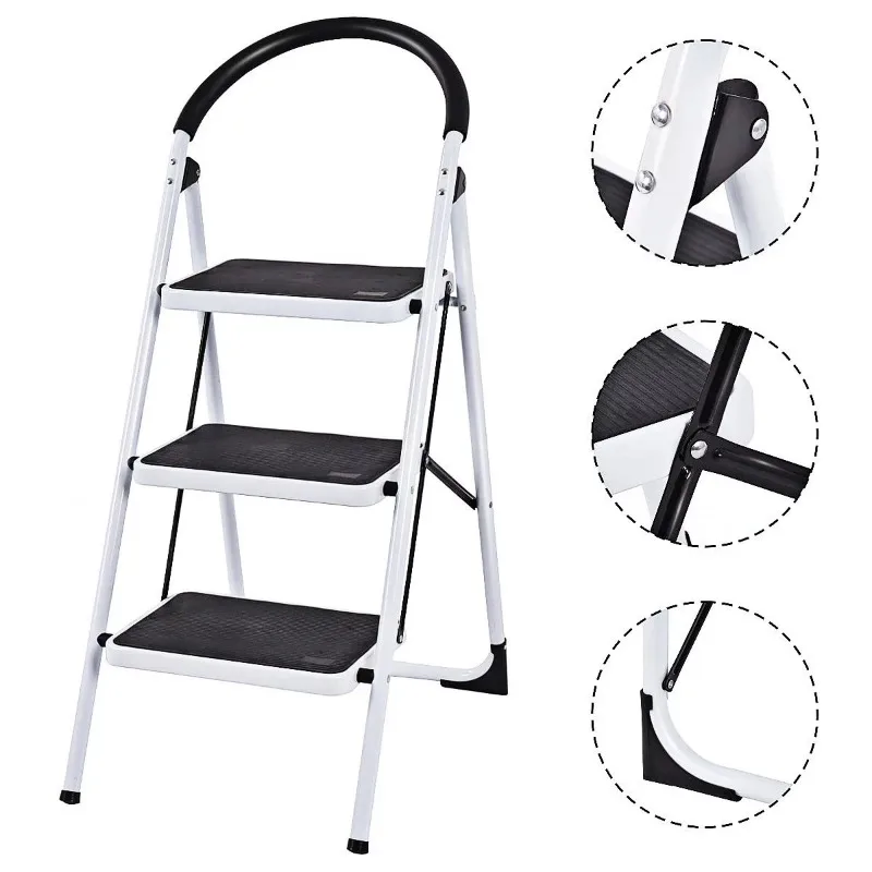 

3 Step Ladder Folding Stool Heavy Duty 330Lbs Capacity Industrial Lightweight
