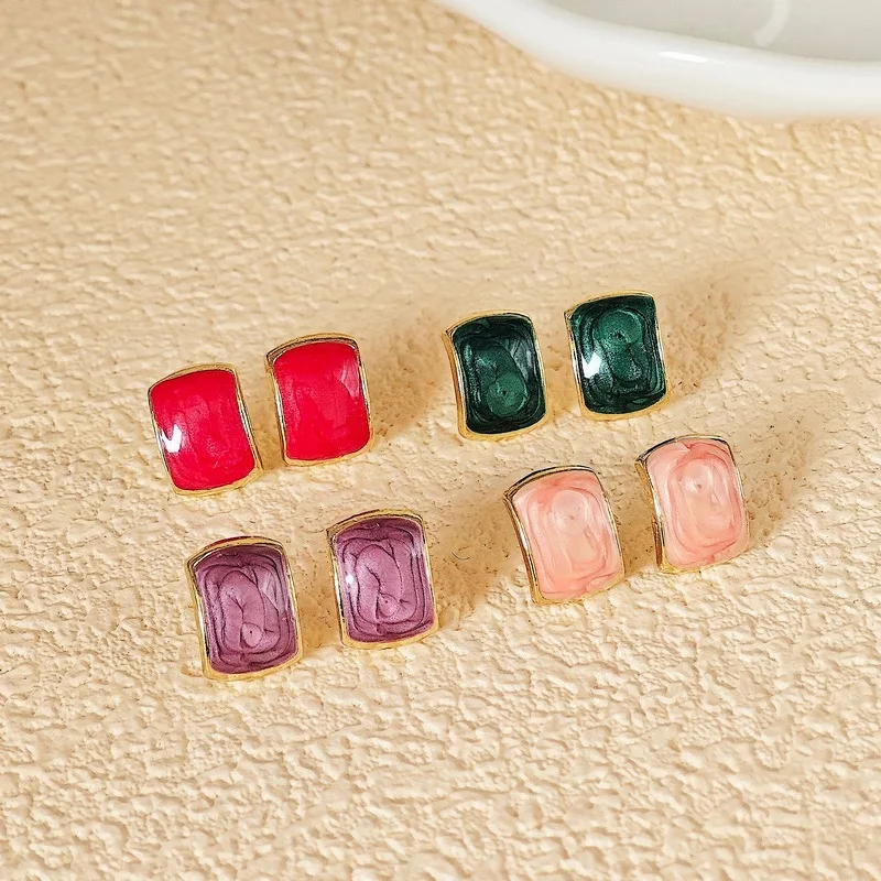 Новые модные квадратные эмалированные серьги-гвоздики для женщин и девочек