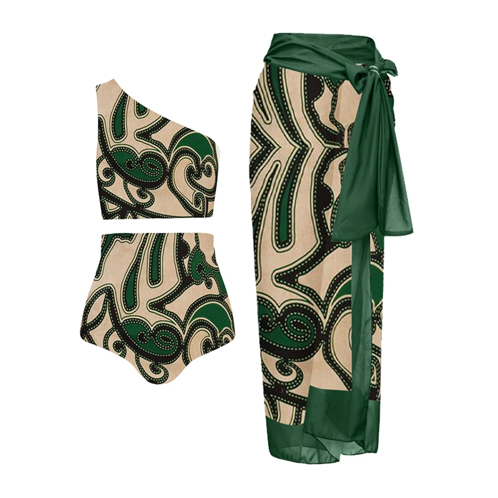 

Модный слитный купальник на одно плечо с принтом и высокой талией, новинка 2023, Купальник с цветными блоками, летняя пляжная одежда, тонкий Монокини