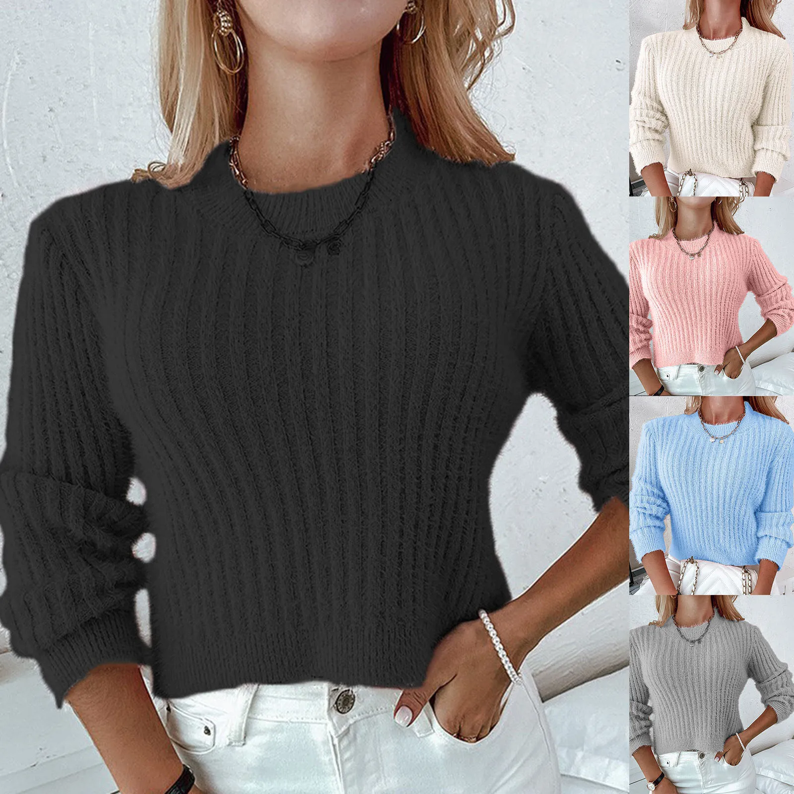 

Женский Повседневный вязаный свободный толстый свитер с длинным рукавом, топ, Женский пуловер, свитеры на осень и зиму