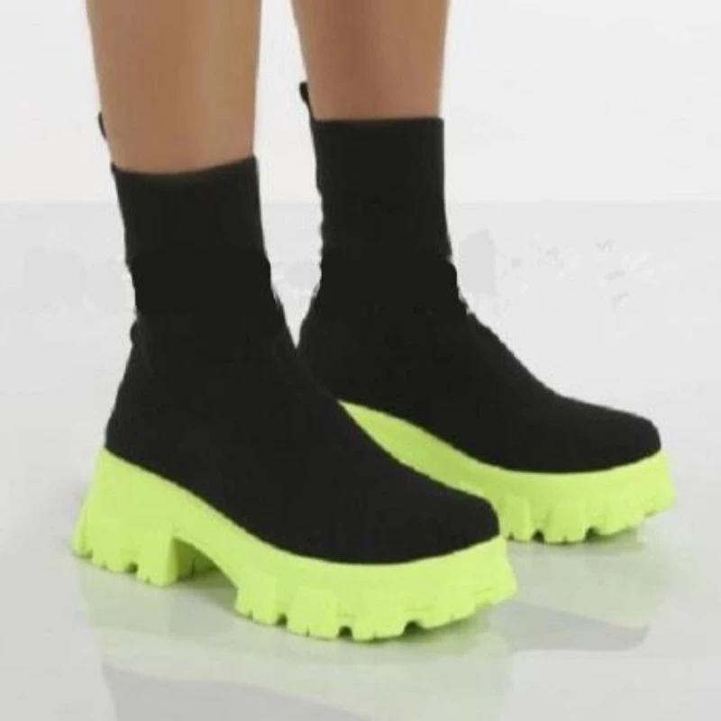 

Ботинки-носки удобные на платформе с круглым носком Дышащие Трикотажные ботинки премиум-класса модная женская обувь большого размера Bottine ...