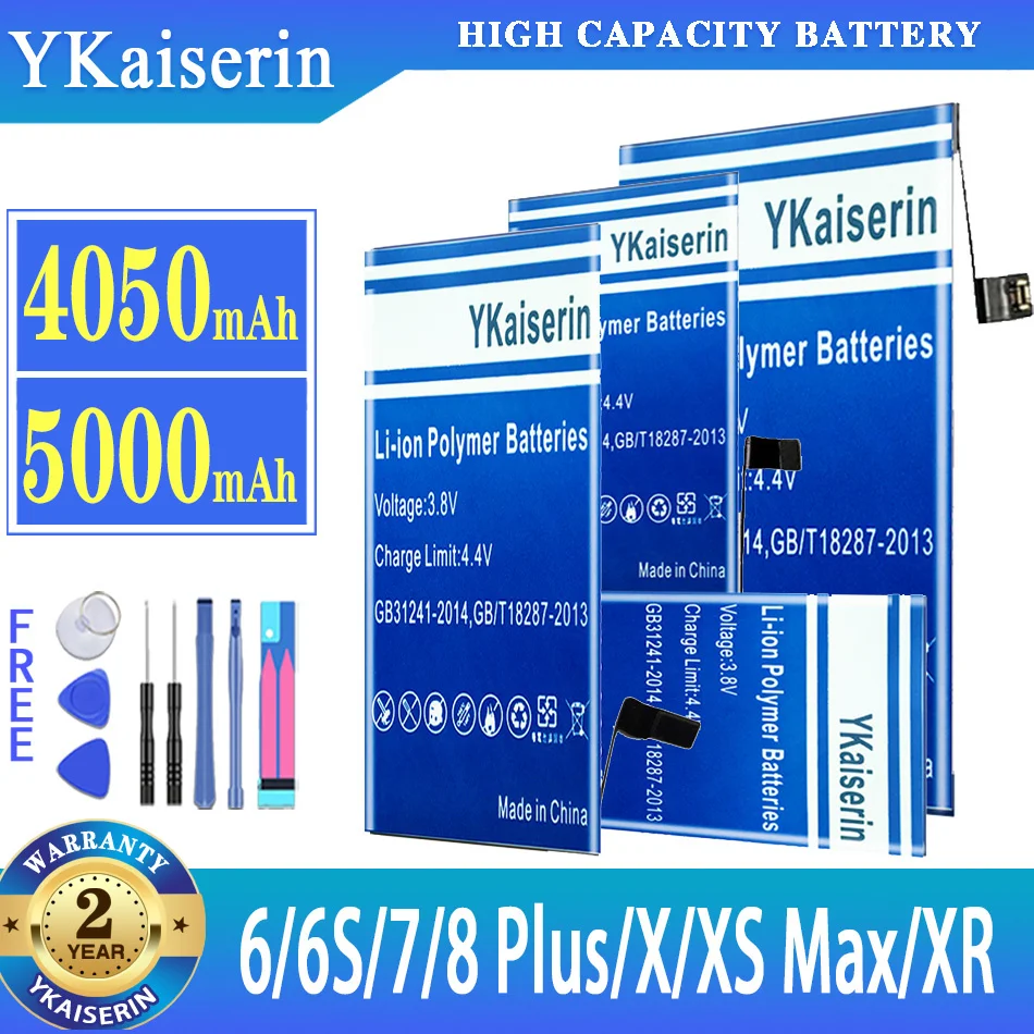 

YKaiserin Battery For iPhone 6S 7 8 Plus 8Plus 7Plus 6SPlus 6 X XS Max XR High Capacity Replacement Batterie + Free Tools