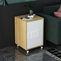 Moline Wheel Cabinet 1-Door Stand Industrial Bedside Table Simple White High-Quality Pulley Nightstands Organizer Storage