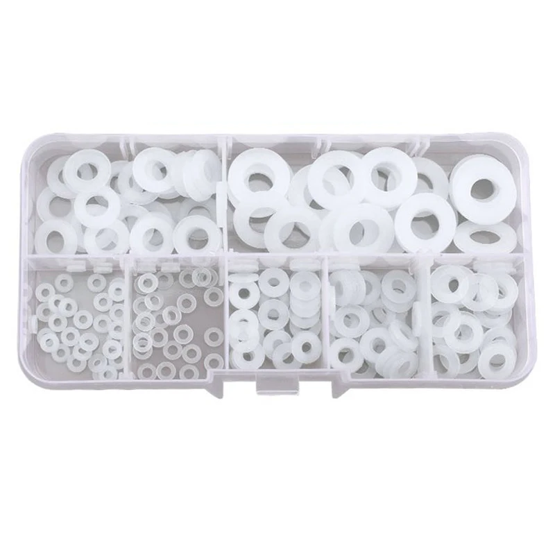 Нейлоновые плоские шайбы M2-M8, черные и белые, 250 шт.