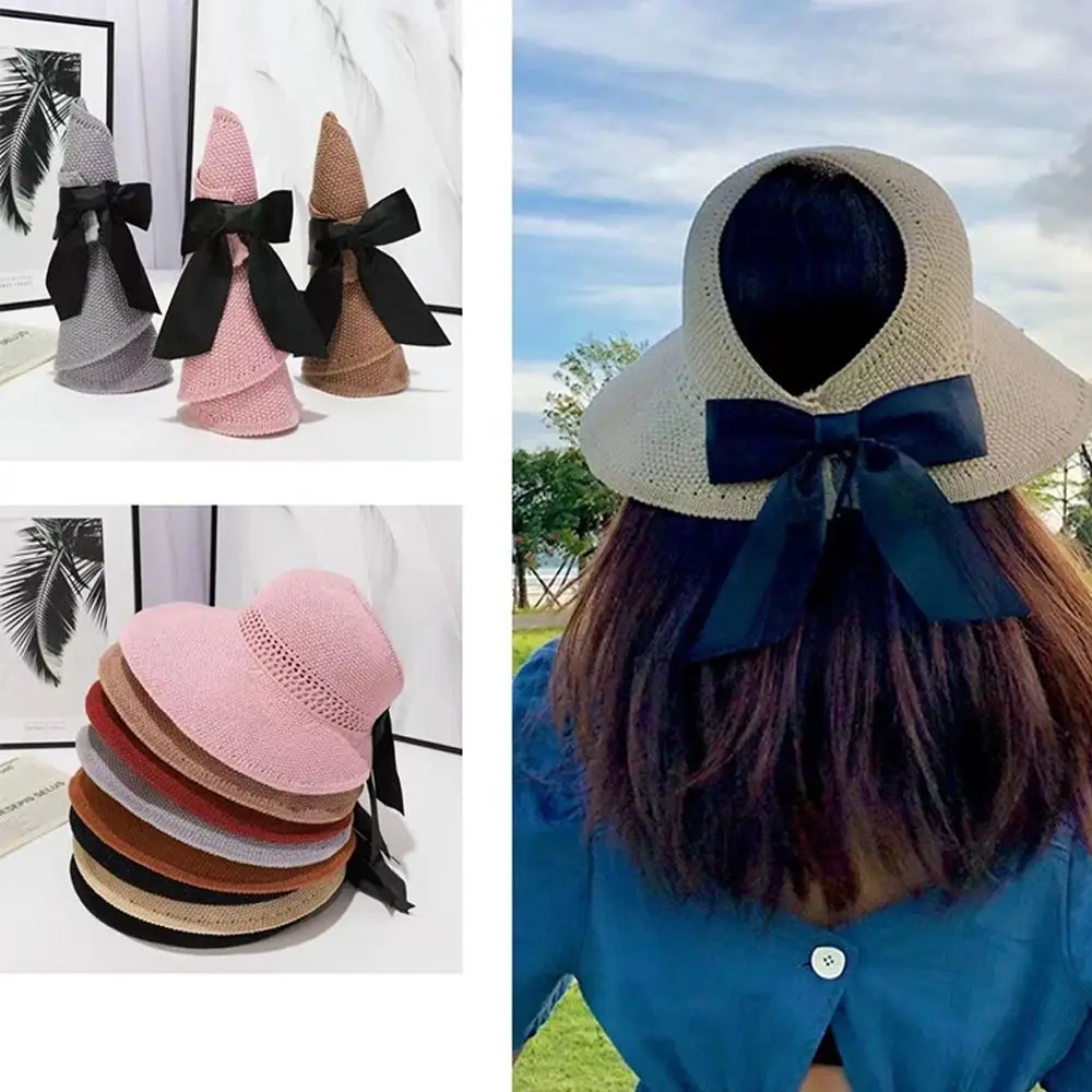 

Fashion Women Ponytail Crochet UV Protection Women's Hat Caps Sun Hats Beach Cap Scallop Cap