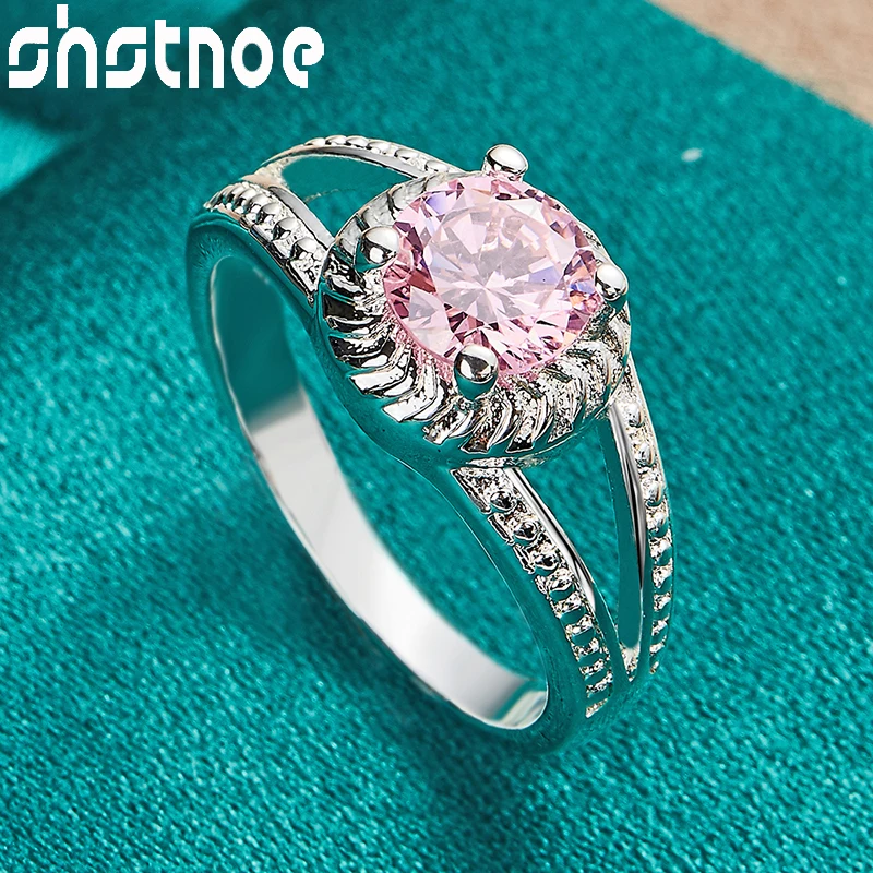 

SHSTONE Noble 925 Sterling Silver Inlay Pink AAA Zircon Ring For Women Jewelry Bridal Wedding Engagement Bands Charm Accessories