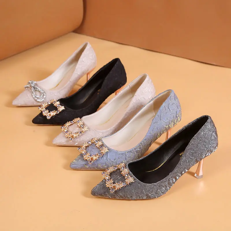 

Maogu 3cm/5cm/7cm Women High Heel Pumps Pointed Toe Stiletto Stiletto Low Pump heels Women's Shoes Office Lady Rhinestone Shoe