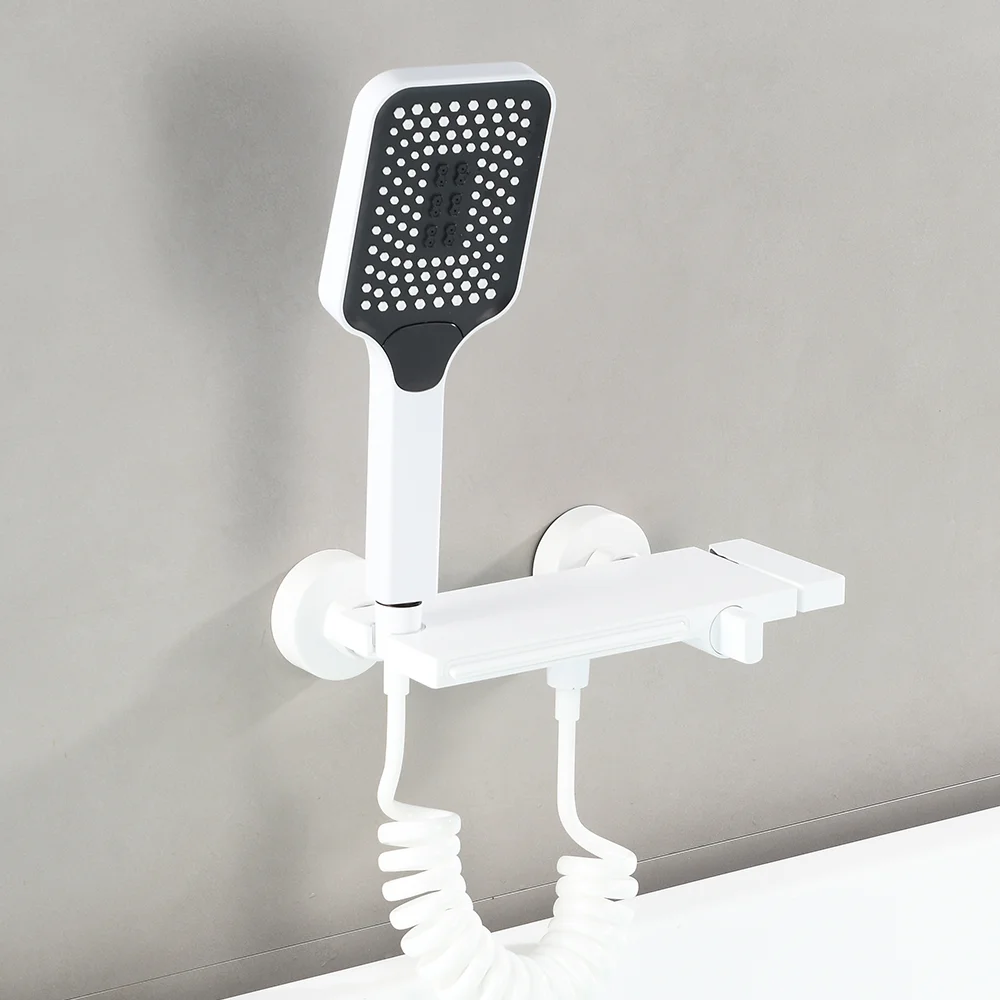 Серый латунный современный смеситель для душа с водопадом настенный ручной