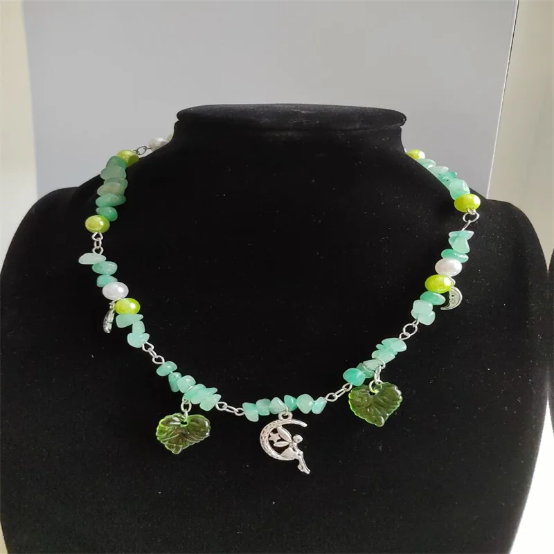 

Aurora fairycore Necklace star moon green leaf fairy gravel Hippie fairy garbage cottagrecore Bohemian wind fairy core Rosary