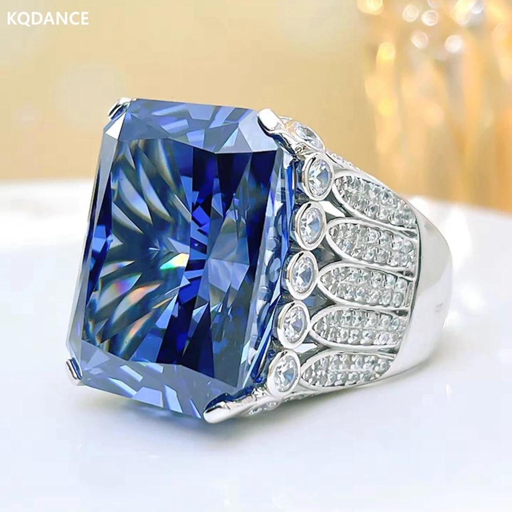 

KQDANCE, тяжелая работа, искусственное серебро, ОГРОМНЫЙ 18*23 мм желтый синий камень, 30 карат, Высокоуглеродистый бриллиант, создаваемый сапфиром, кольца, ювелирные изделия