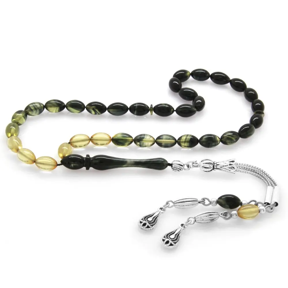 

Тусклый металлический розак Nipora с кисточками, ограненный ячмень, длина запястья, вязаный белый-черный огонь, янтарный розарий