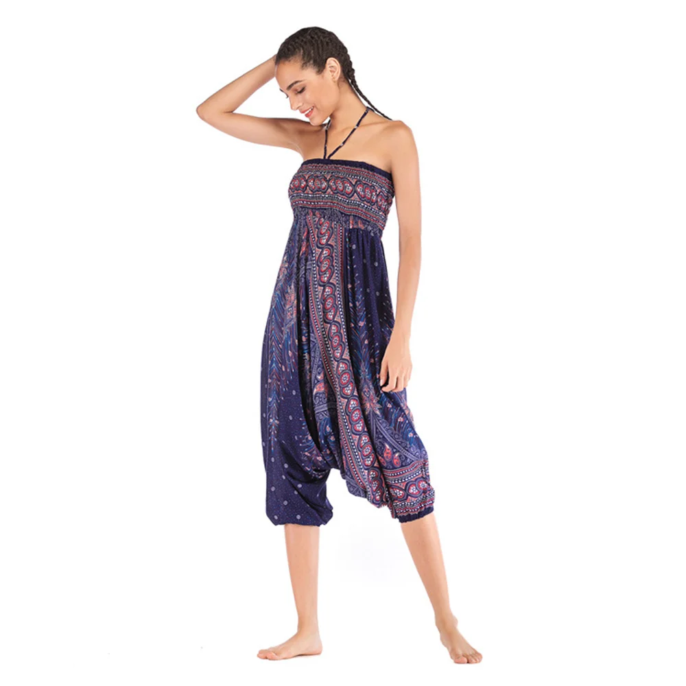 Bohemian Printed Big Crotch Pants European and American Casual Sports Breathable Yoga Trousers Ethnic Fashion Jumpsuit