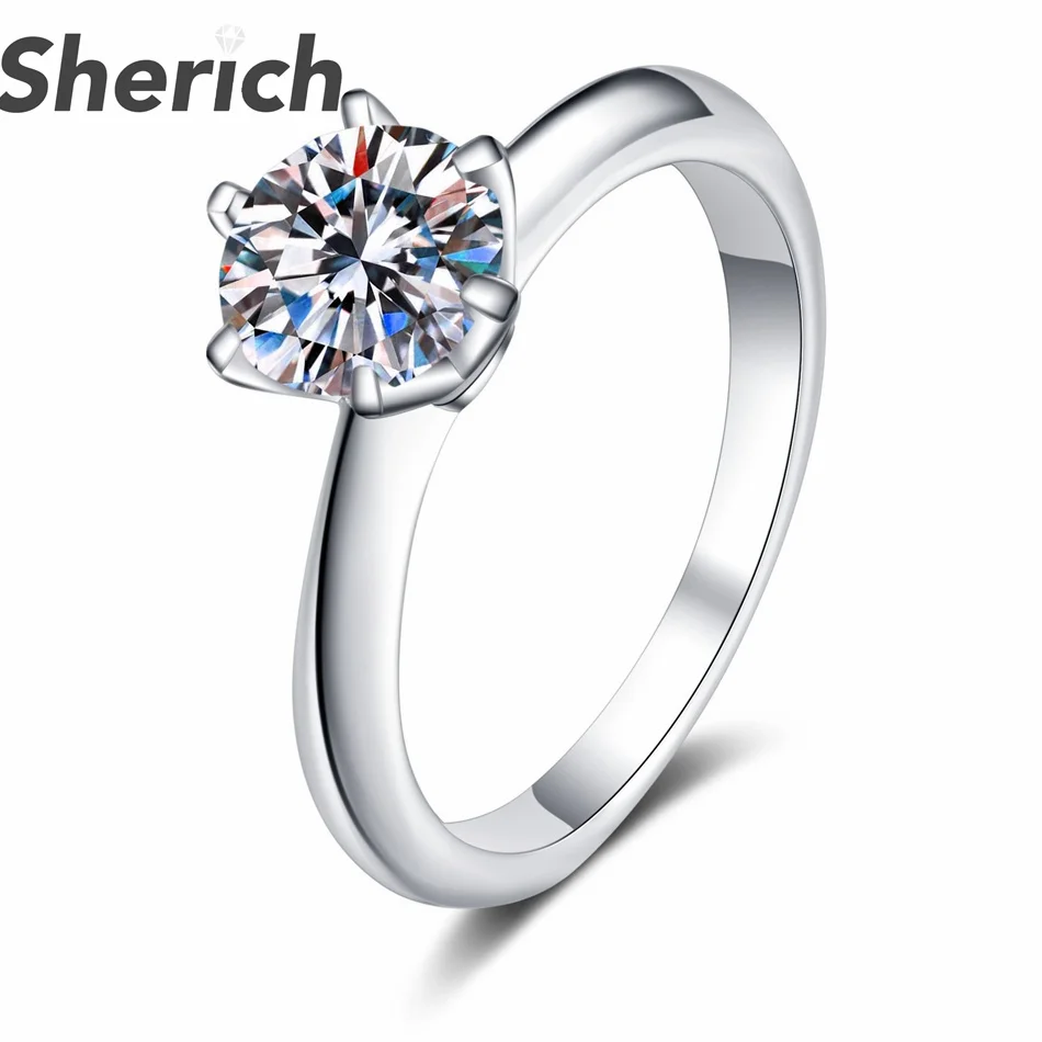 

Sherich Spring New S925 Sterling Silver Six-Claw 0.5-5 Carat Moissanite Luxurious Sparkling Charming Ring Women's Brand Jewelry