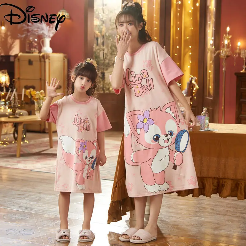 

Disney Lina Belle Summer New Children's Cotton Breathable Loose Parent-child Short-sleeved Dress Girls Cute Soft Pajamas